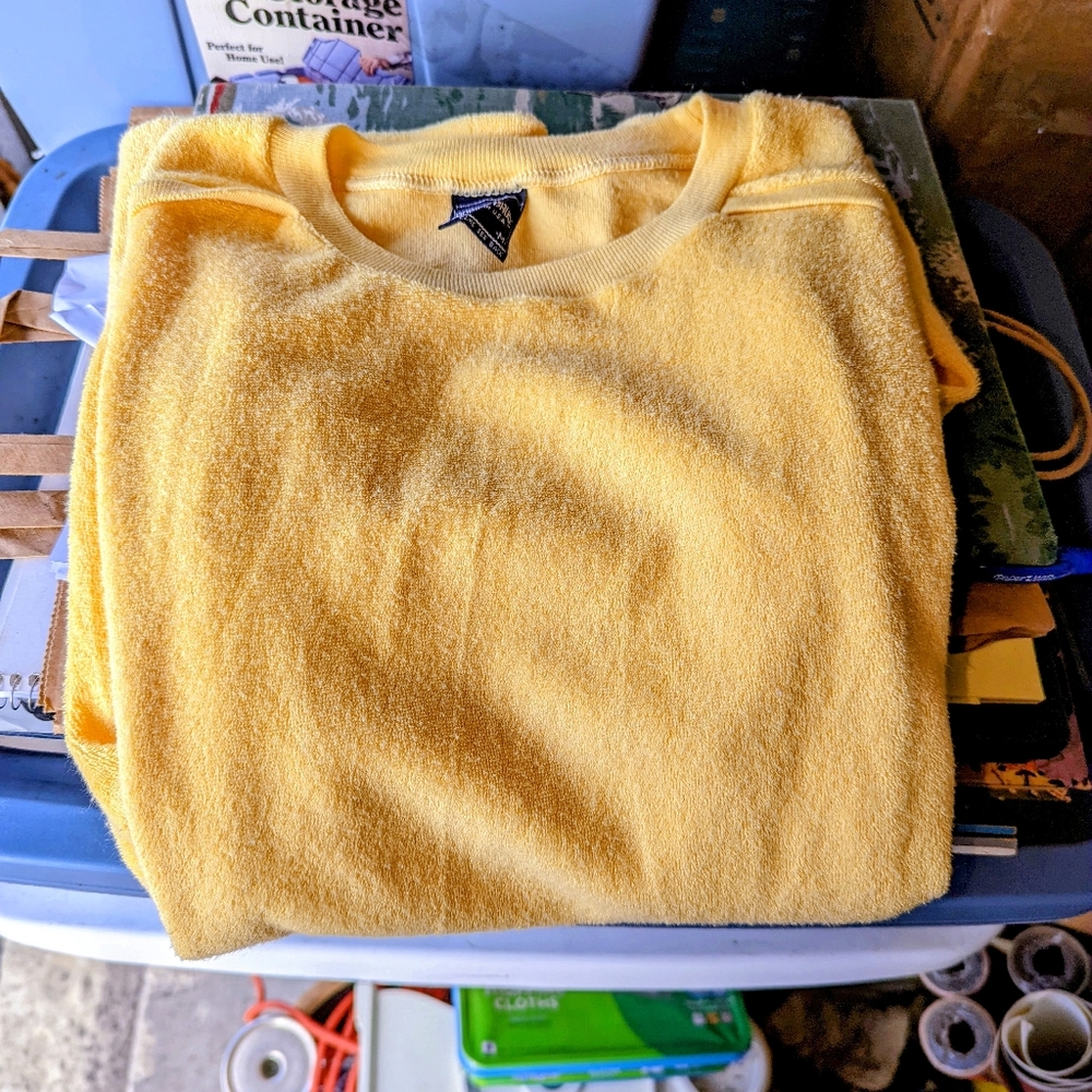 Vintage Robert Bruce Yellow Terry Cloth Pull Over Shirt Sz Med